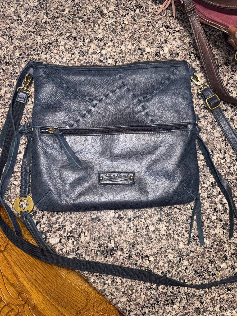 Vintage Lucky Brand Navy Blue Leather Crossbody Bag